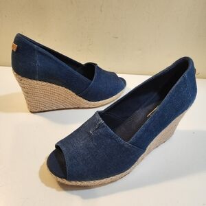 TOMS Blue Wedge Espadrille Sandals 9W